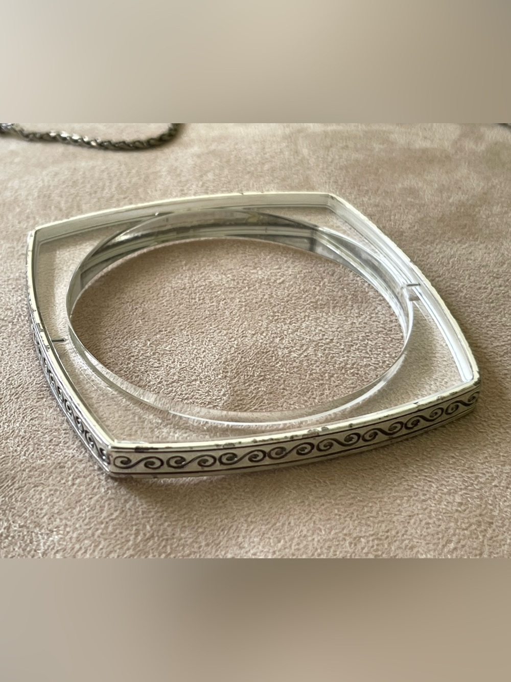 Brighton silver and lucite bangle bracelet with stunning square shape & etching